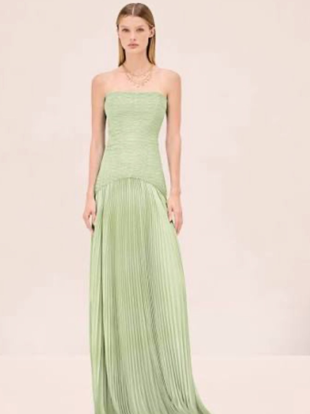 Alexis Sunniva Strapless Pleated Maxi Dress in Sage NWT